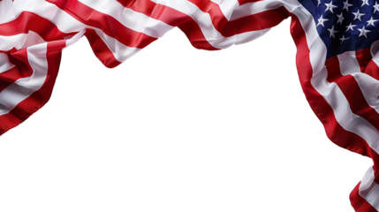 American flag with fireworks on transparent background