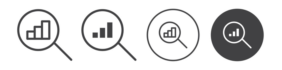 Bar chart with magnifying glass icon Vector logo outline