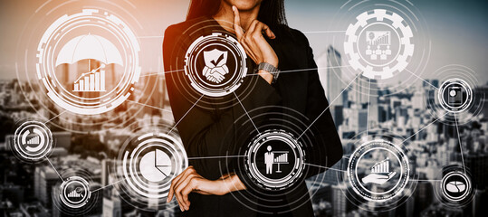 Risk Management and Assessment for Business Investment Concept. Modern graphic interface showing symbols of strategy in risky plan analysis to control unpredictable loss and build financial safety.