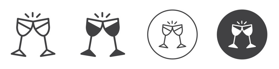 Glasses of champagne clinking icon Vector logo outline