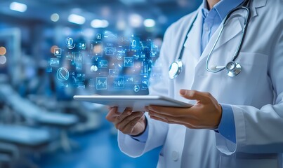 Doctor Holding Tablet with Digital Medical Data