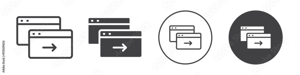 Poster two web pages side by side with an arrow icon vector logo outline