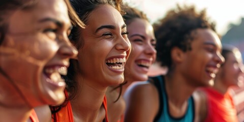Fototapeta premium Active individuals enjoying fitness and camaraderie during a group workout, fostering friendship and communication in a healthy environment