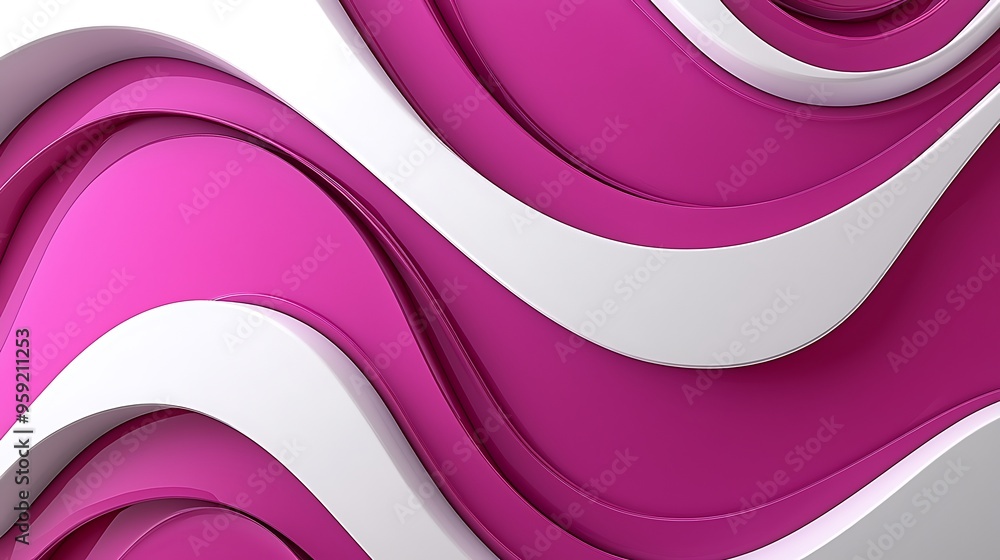 Poster abstract 2d background with magenta and white curved shapes in a modern 3d render.