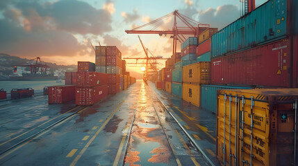 Cargo Containers at Sunset Illustration