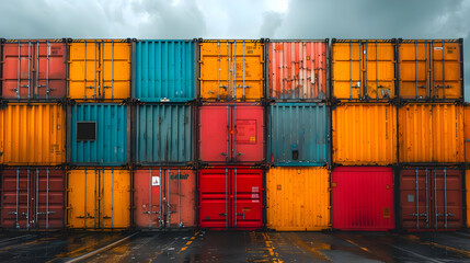 Fototapeta premium Stack of Colorful Shipping Containers Photo