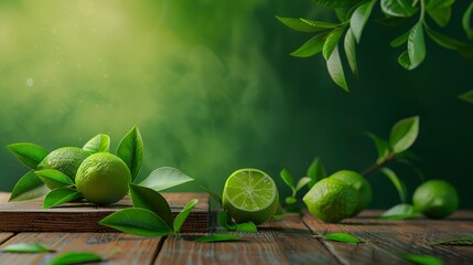 lime with leaves on a wooden board