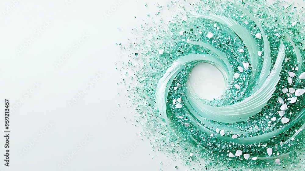 Wall mural a close-up of a green and white swirl on a white background using confetti sprinkles