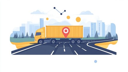 Obraz premium Transport logistics icon, with a route and pin marking the path on the road. This vector illustration can represent navigation, delivery, or travel concepts. 