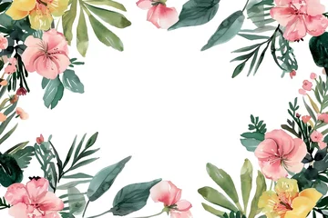 Gardinen Watercolor floral painted pattern frame with empty space for design. Elegant flowers and leaves. AI generating © Dasha Yurk