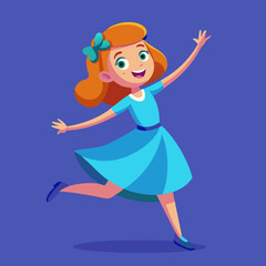 Immersion in the world of children's fantasy: a girl in a blue dress dancing to the rhythm of life.
