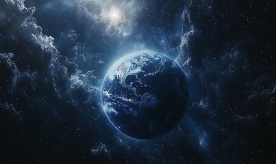 Obraz premium Earth in Space with Bright Stars and Nebulae