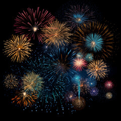 Naklejka premium fireworks on the night sky created with Ai in such a realistic way.