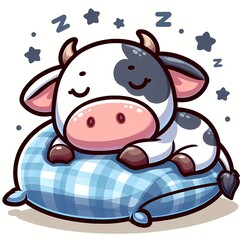 cute cow sleeping on pillow cartoon vector icon illustration