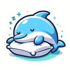 Naklejka premium cute dolphin sleeping on pillow cartoon vector icon illustration