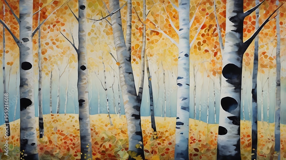 Poster digital painting artwork background of a scene showing a path in the middle of an autumn forest with