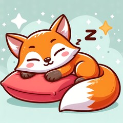 cute fox sleeping on pillow cartoon vector icon illustration