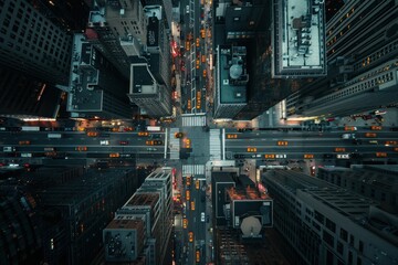 a city at night with lots of buildings bustling cityscape captured from above