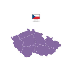 Fototapeta premium Colored (purple) silhouette map of Czech Republic with the outline of regions. Vector illustration with a flag.