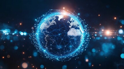 Obraz premium A futuristic digital rendering of the Earth surrounded by glowing network connections.