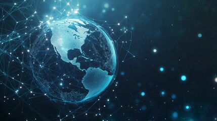 Fototapeta premium A futuristic digital rendering of the Earth surrounded by glowing network connections.