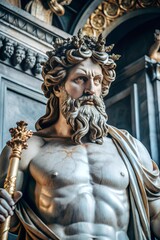 Obraz premium Close up of ancient statue of Zeus god of thunder intricately carved and made from marble
