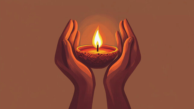 Burning diya in hand deepawali illustration created with ai