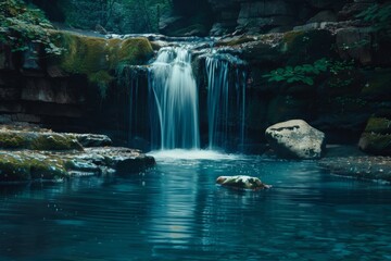 a waterfall in a tropical garden with rocks and plants hidden waterfall cascading into a tranquil pool