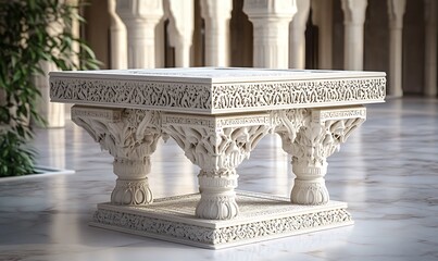Fototapeta premium Ornate White Marble Table with Intricate Carvings