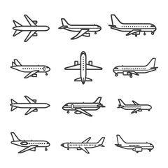 Collection of Airplane Outline Icons in Various Angles