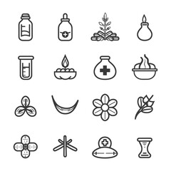 Set of Herbal Medicine Icons with Line Style