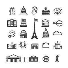 A Collection of Black and White Line Drawings of Buildings and Landmarks
