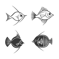 Naklejka premium Four Stylized Black and White Fish Illustrations