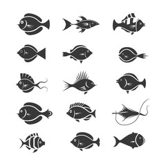 Collection of Black and White Fish Silhouettes