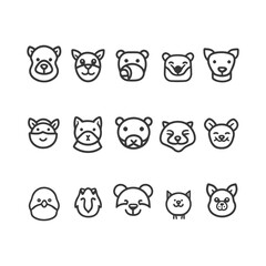 A Collection of Cute Animal Face Line Icons