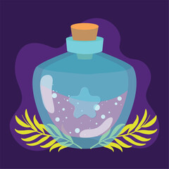 Potion bottle with a star on dark background Vector