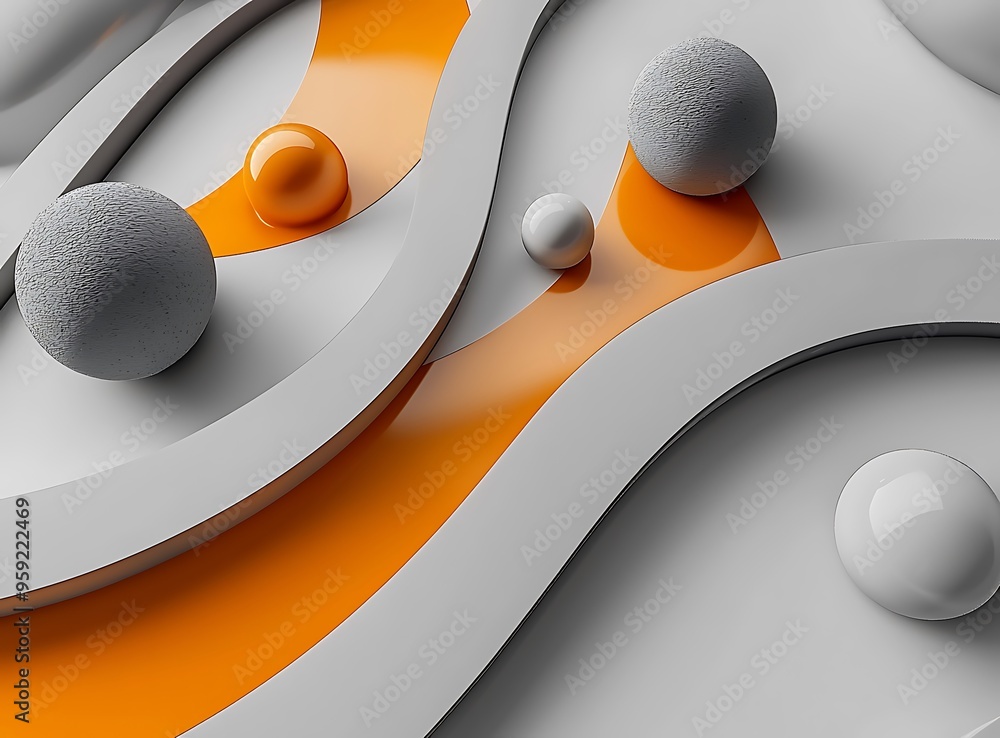 Poster elegant 3d-rendered background with curved orange and gray objects in a modern design.