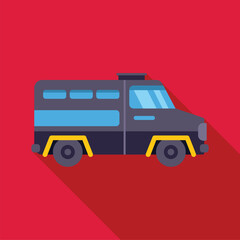 Illustration featuring a black armored van, often used for secure transportation of valuables, moving quickly against a vibrant red background