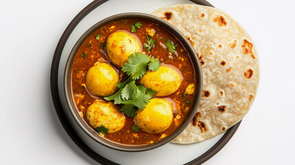 Top view of egg curry served with chapati