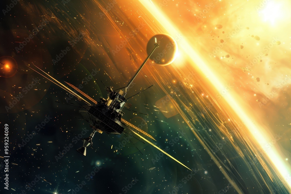Aufkleber a satellite in the middle of a space space probe exploring distant planets