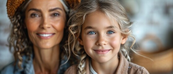 Fototapeta premium A woman and a young girl are smiling at the camera