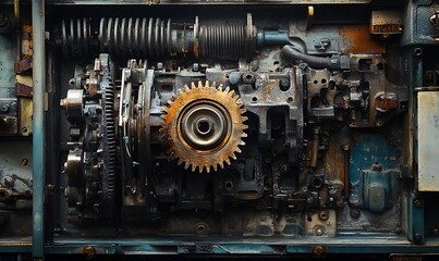 Fototapeta premium Close-up of an Industrial Machine's Gearbox and Internal Components