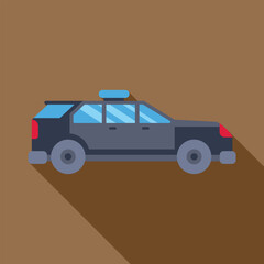 Minimalist vector illustration of a black police car driving with the siren lights on