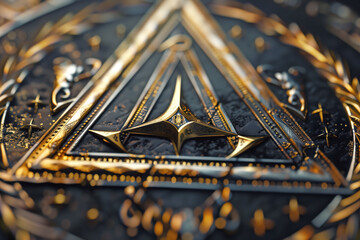 A masonic gold and black triangle with a star in the middle