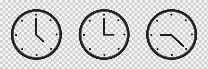 Clock icon set. Time clock icons collection. Line clocks symbol isolated on transparent background