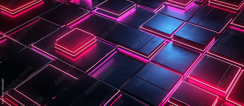 Poster abstract background with glowing flat 3d squares