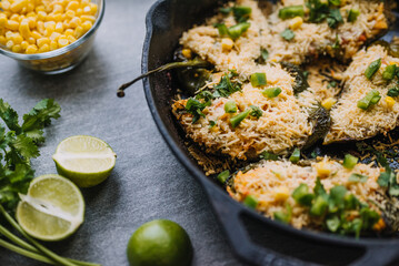 chicken with rice stuffed poblano peppers