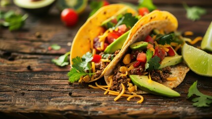 Deliciously crafted tacos with fresh ingredients on a rustic wooden table, perfect for food lovers and culinary inspirations.
