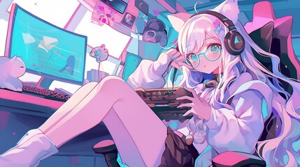 Naklejka premium streamer anime girl