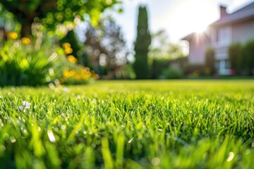 a ladybug sitting on top of a lush green field strategic plan to combat lawn pests and diseases while maintaining a healthy and vibrant yard